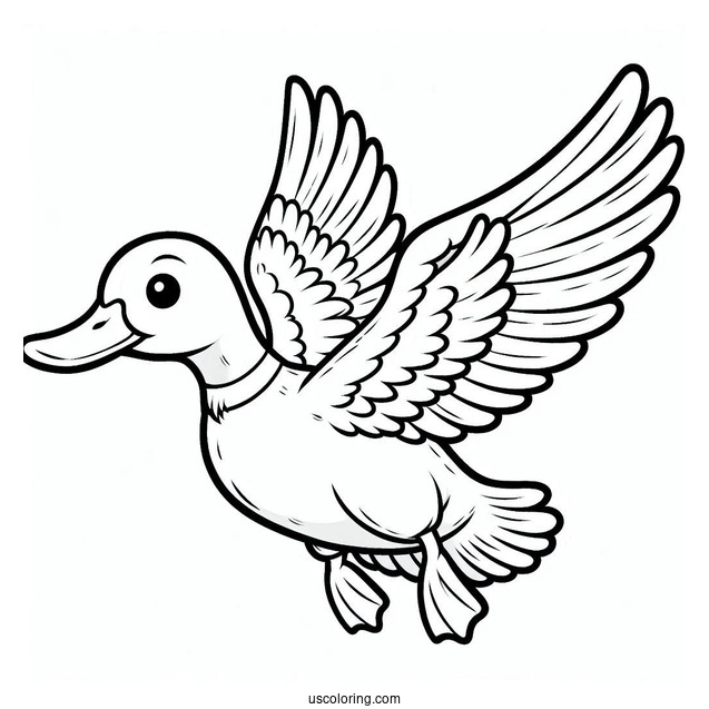 Coloring Page Of a Duck Flying