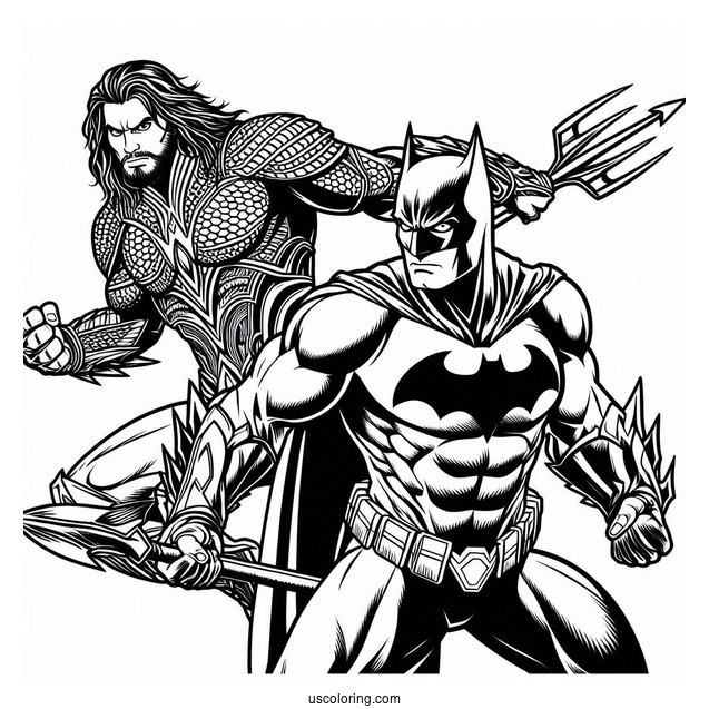 Batman Fighting Alongside Aquaman Coloring Page