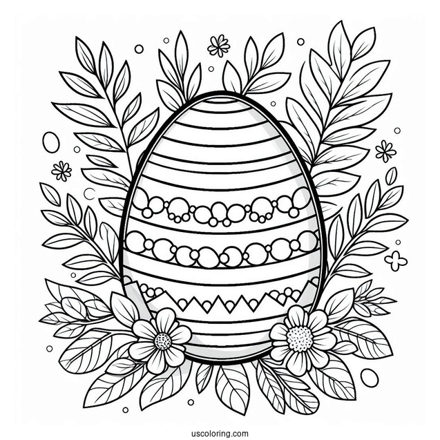 Easter Egg With Stripes And Flowers Coloring Sheet