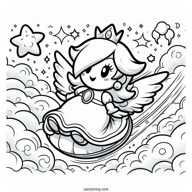 Rosalina Coloring Page Flying In The Sky With Luma