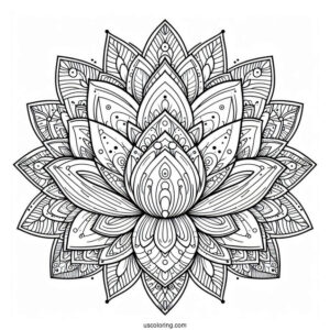 Lotus Inside A Complex Flower Mandala Coloring Page