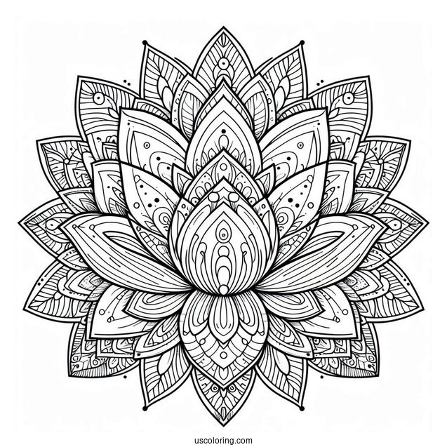 Lotus Inside A Complex Flower Mandala Coloring Page