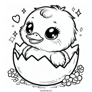 Cute Duckling in an Eggshell Coloring Sheet For Kids