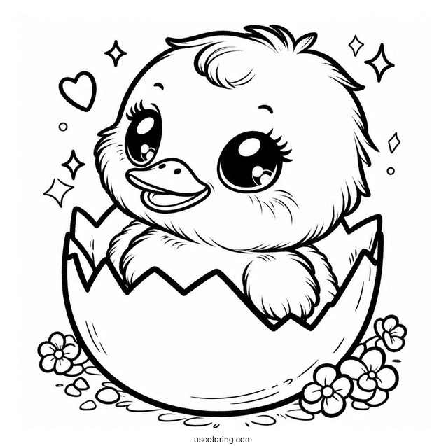 Cute Duckling in an Eggshell Coloring Sheet For Kids