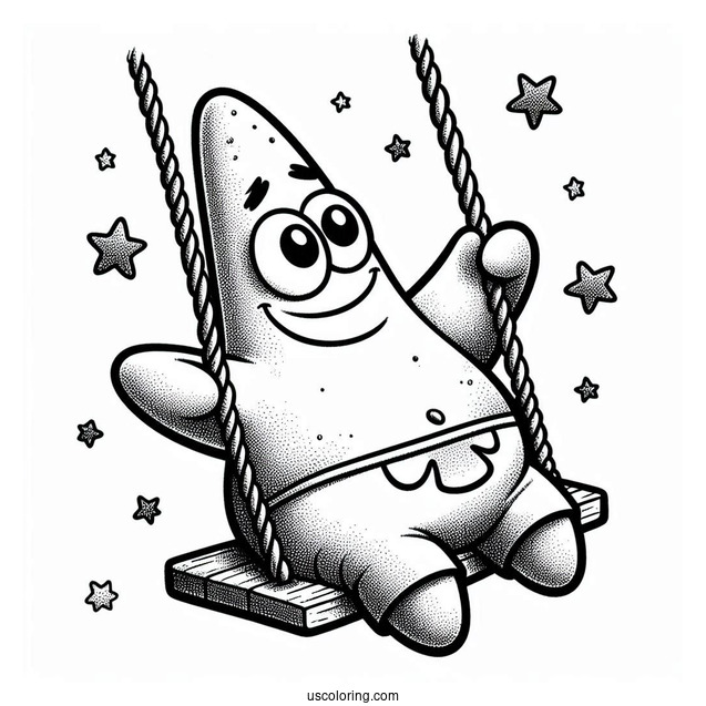 Detailed Patrick Star Coloring Page On A Swing