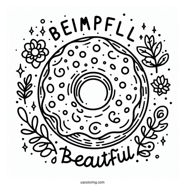 Simple Outline Of Donut With Text To Color