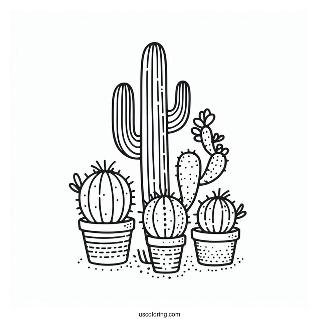 Simple Outline Of Cactus Plants In The Desert For Kids