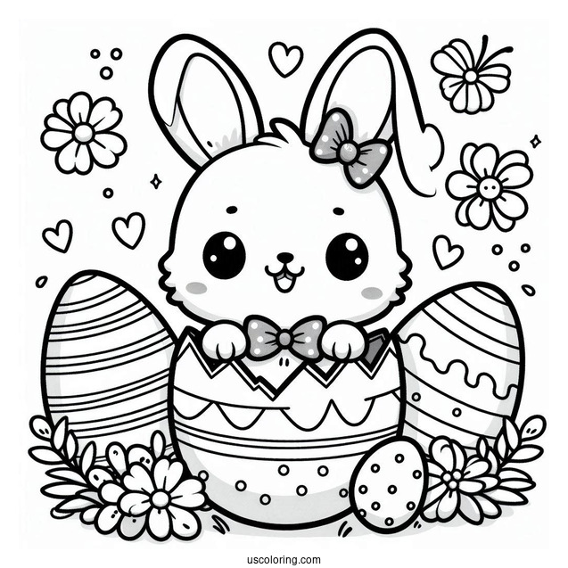 Kawaii Easter Bunny Coloring Page Hatching From Easter Egg