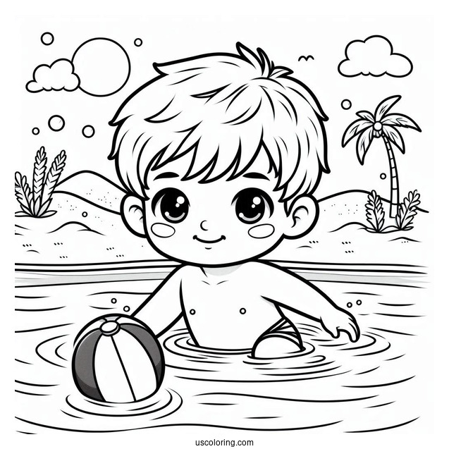 Little Boy Swimming Coloring Page In A Pool For Kids