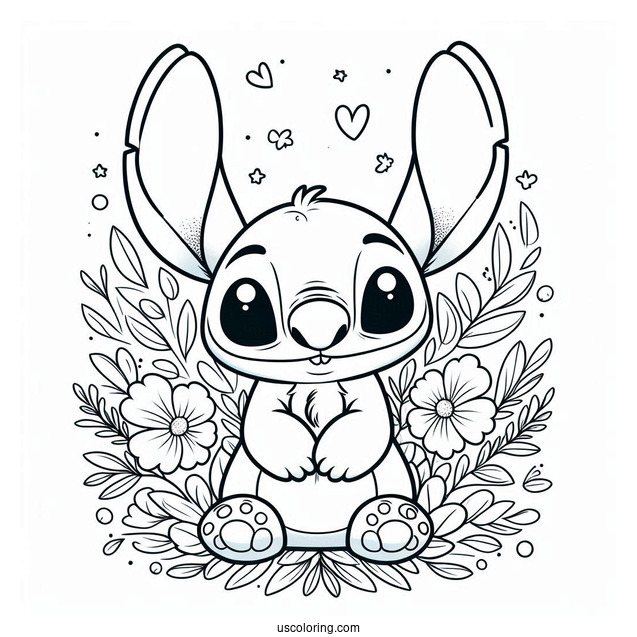 Easter Bunny Coloring Page Of Stitch Wearing Bunny Ears