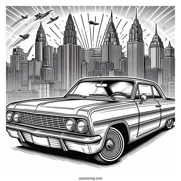 1964 Chevrolet Impala Lowrider Coloring Page In The City