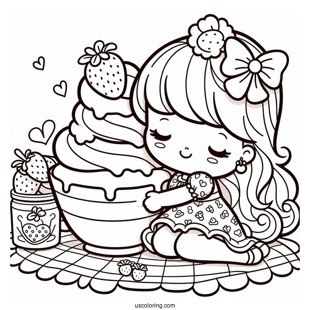 Strawberry Shortcake Coloring Page Hugging Custard Coloring Page