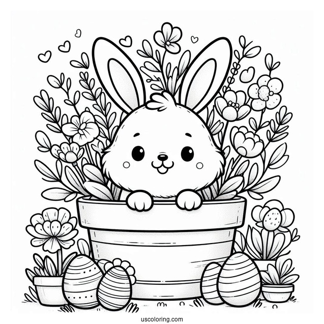 Hoppy Easter Bunny Coloring Page Inside Flower Pot