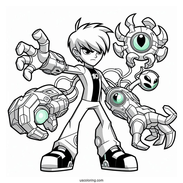 Ben 10 Coloring Page Of Ben Tennyson With Original Alien Transformations