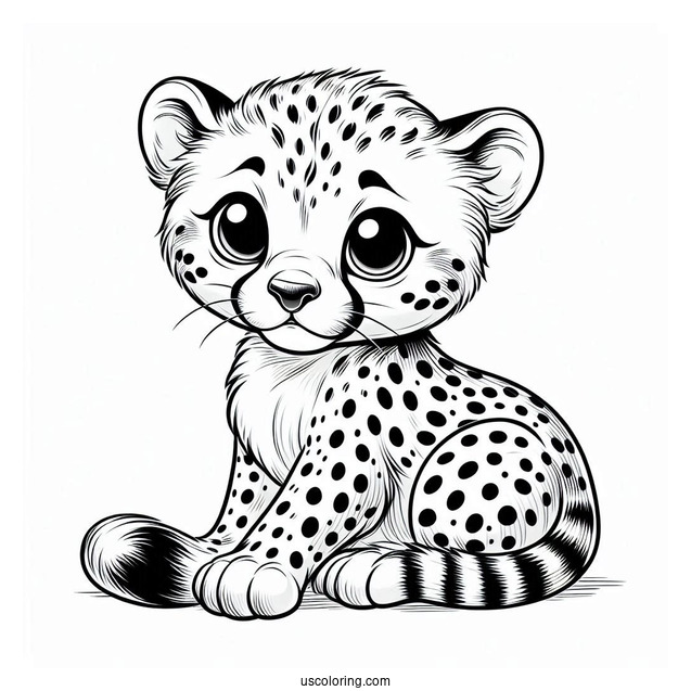 Cute Realistic Baby Cheetah Coloring Page For Preschoolers