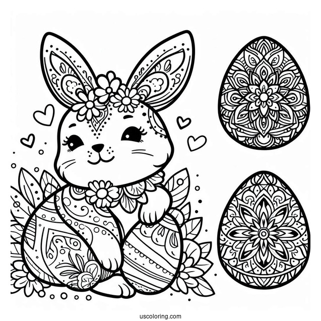 Easter Bunny Coloring Page And Egg Mandala For Kids