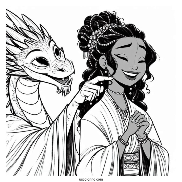 Raya And The Last Dragon Coloring Page Of Raya Tickling Sisu s Chin For Kids