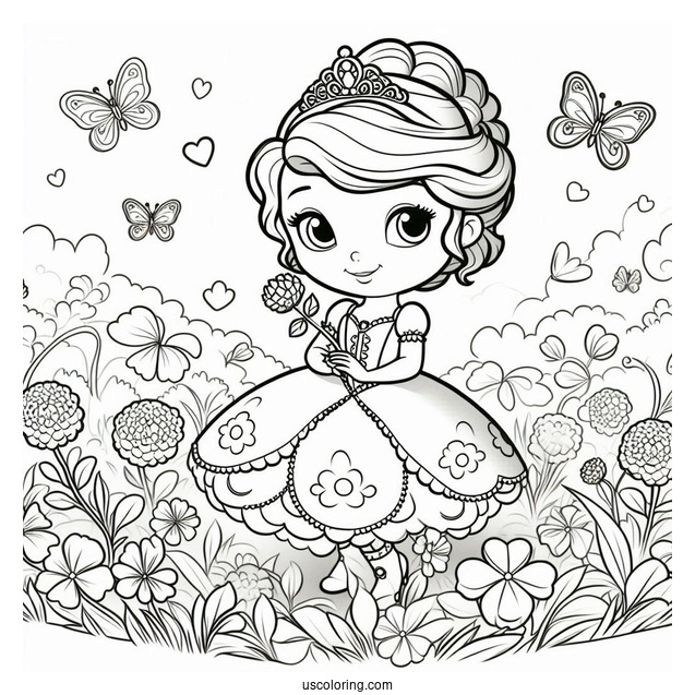 Sofia The First Coloring Page In Garden With Clover And Whatnaught