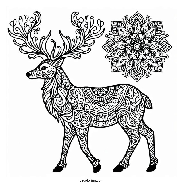 Detailed Reindeer Manadala Coloring Sheet