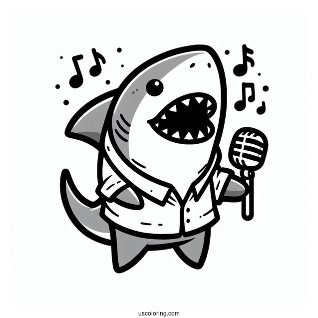 Shark Colornig Page In Shirt Singing On Microphone