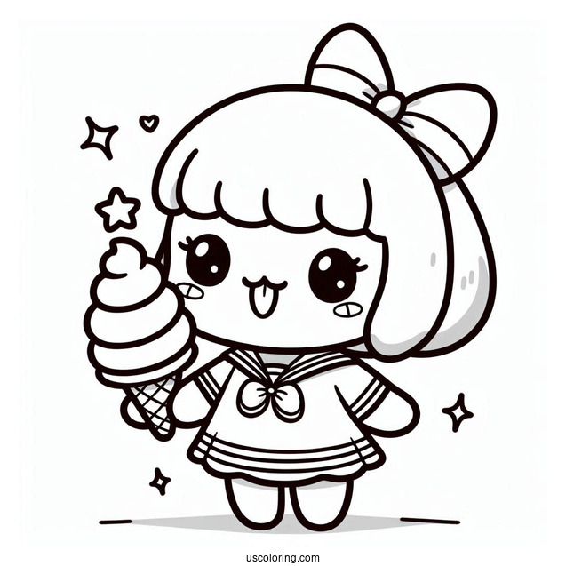 Cute Pochacco Coloring Page In Sailor Outfit Holding Ice Cream Cone For Kids