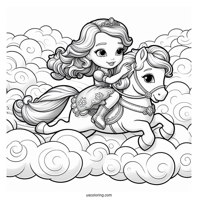 Sofia The First Coloring Page Riding Skye In The Clouds