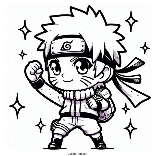 Chibi Naruto Coloring Page Doing Fist Pump