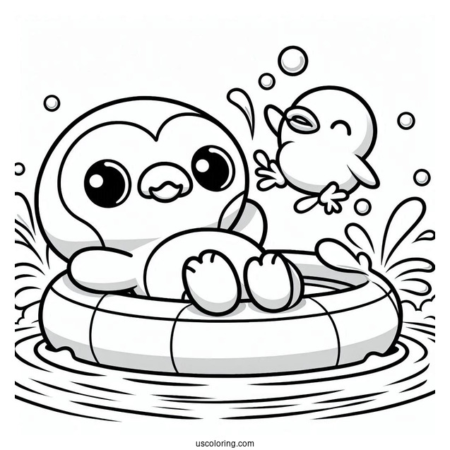 Cute Pororo Coloring Page And Crong Splashing In Swimming Pool