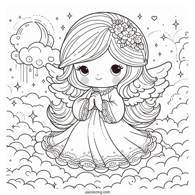 Precious Moments Coloring Page Of Angel In The Clouds