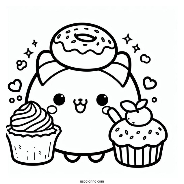 Pompompurin Purin With Muffin, Bagel, And Scone Coloring Page