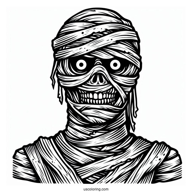 Terrifying Mummy Coloring Page With No Bandages On The Face