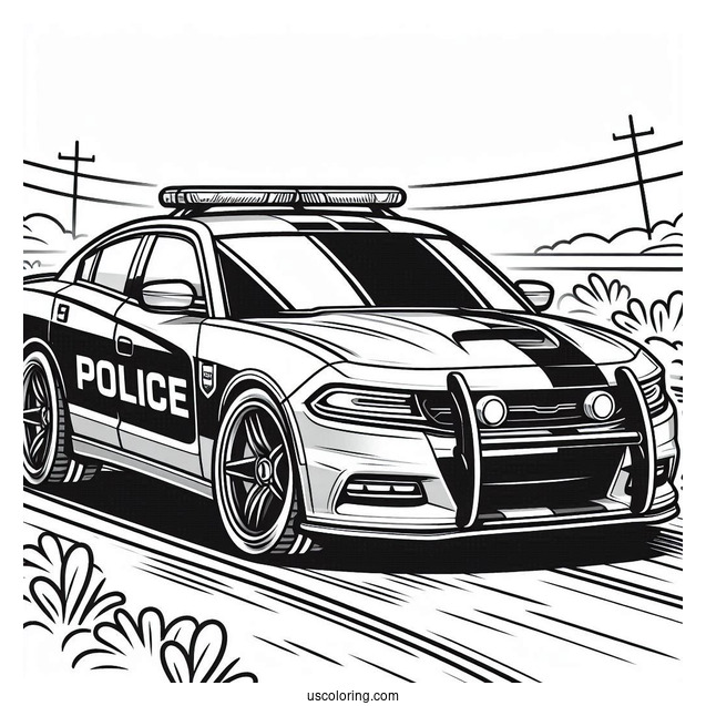 Fast Police Car On Highway To Color
