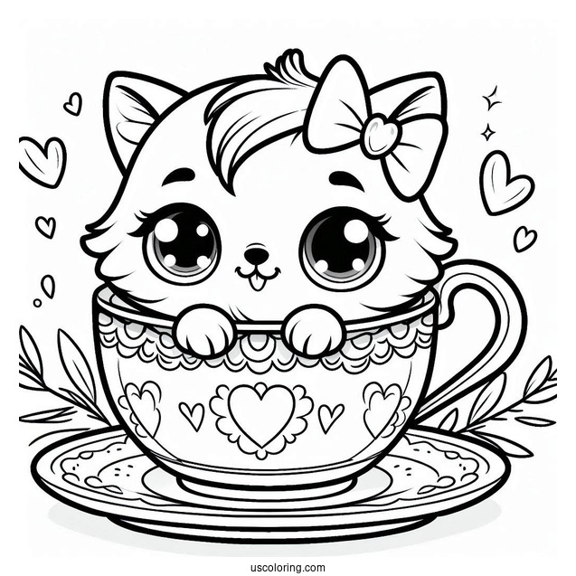 Palace Pets Coloring Page Of Detailed Teacup With Hearts For Kids