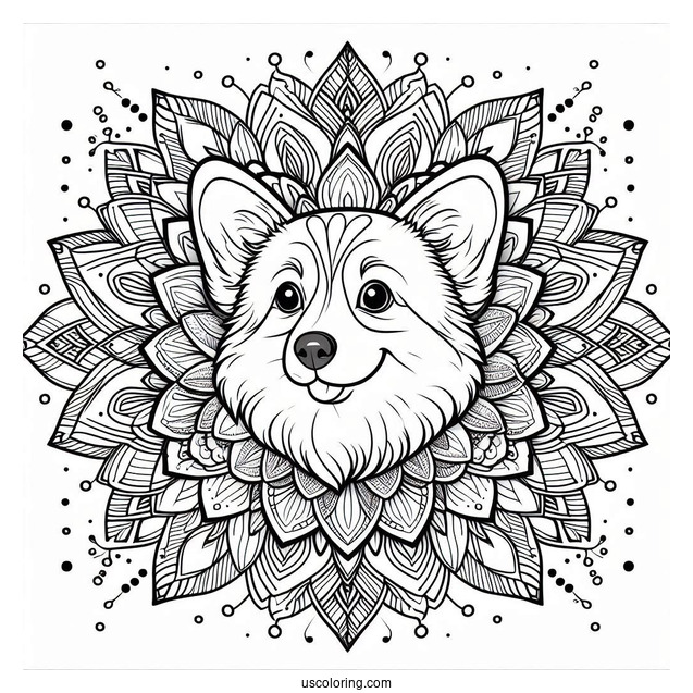 Coloring Page Of Corgi Inside Flower Mandala