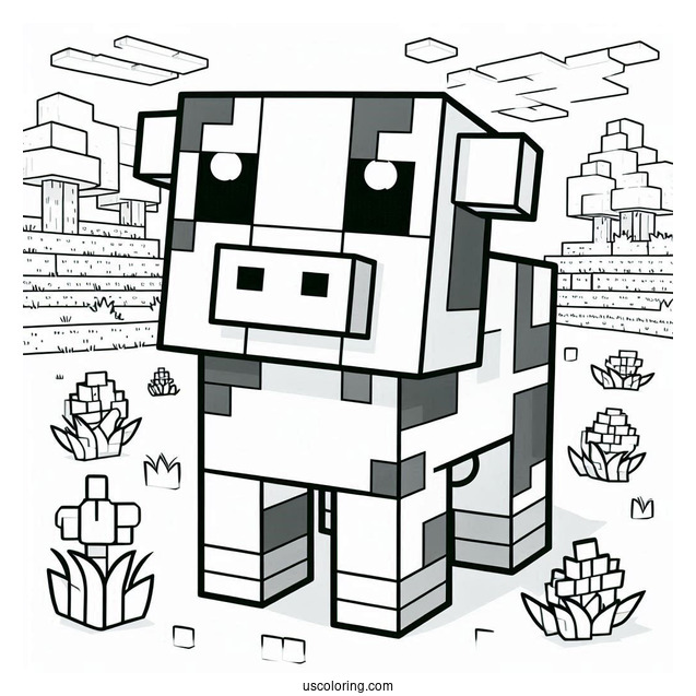 Minecraft Cow Coloring Page For Kids