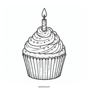 Cupcake With Birthday Candle To Color