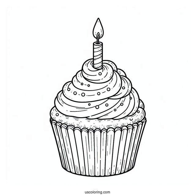 Cupcake With Birthday Candle To Color