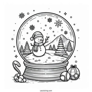 Coloring Page Of a Snowman In Snowglobe