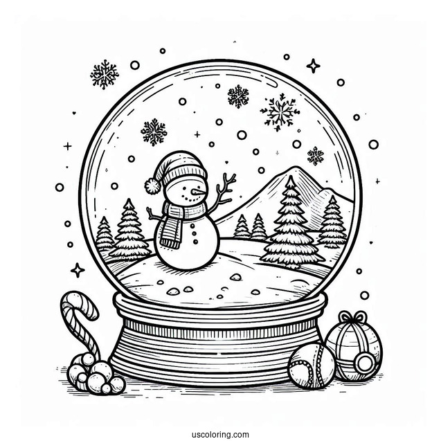 Coloring Page Of a Snowman In Snowglobe