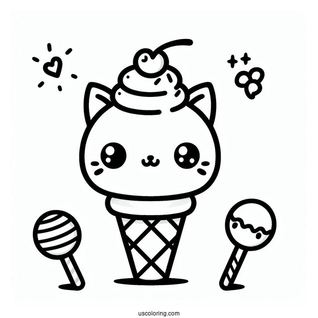 Kawaii Coloring Sheet Of Ice Cream Cat