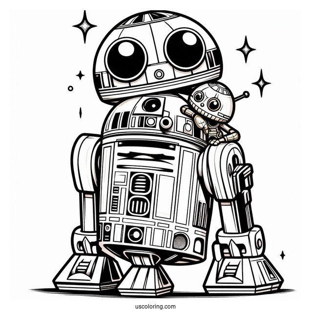 Chibi C3PO With R2 D2 Coloring Page For Preschoolers