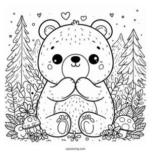 Cute Bear Coloring Page For Kids