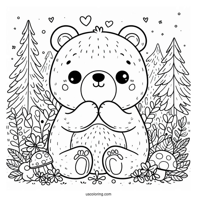 Cute Bear Coloring Page For Kids