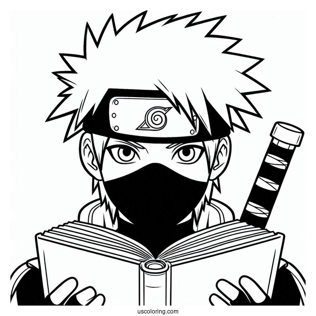 Easy Kakashi Coloring Page With His Book For Kids