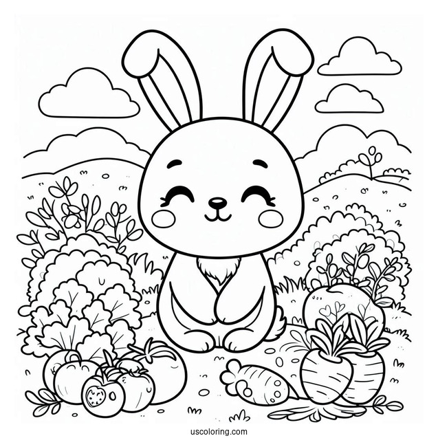 Rabbit In Veggie Patch To Color