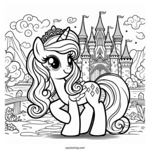 Coloring Page of Princess Cadence in Front of Castle