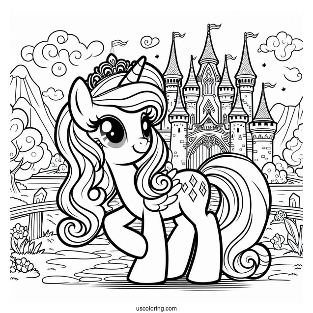 Coloring Page of Princess Cadence in Front of Castle