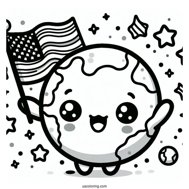 Kawaii Earth Waving Coloring Sheet For Preschoolers