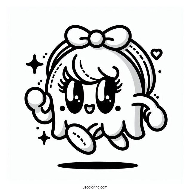 Cute Mrs. Pac-Man Coloring Page Outline