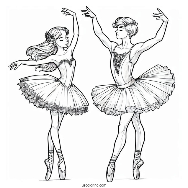 Male And Female Ballerinas To Color
